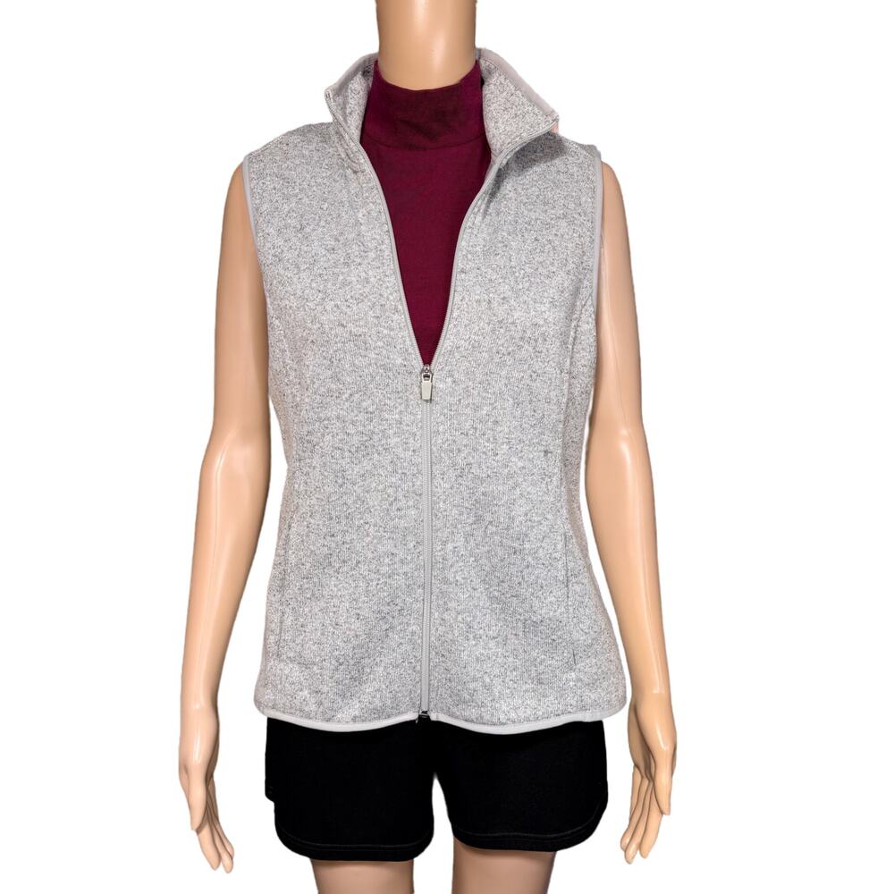GH Bass Womens Knit Vest Fleece Lined High Collar Full Zip Closure Gray Medium